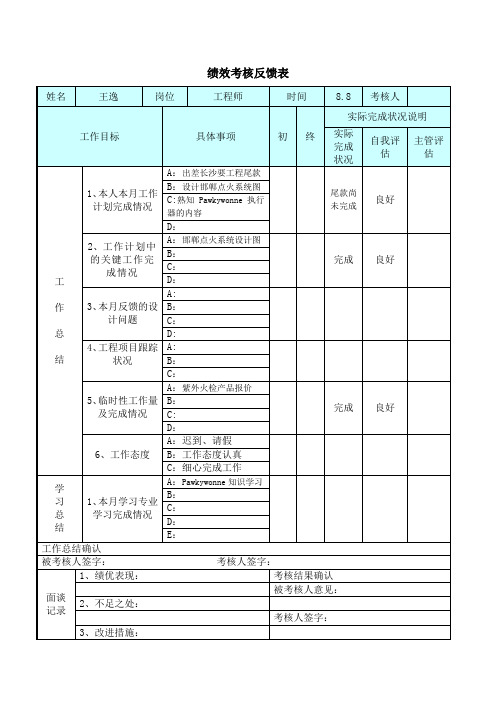 绩效考核反馈表