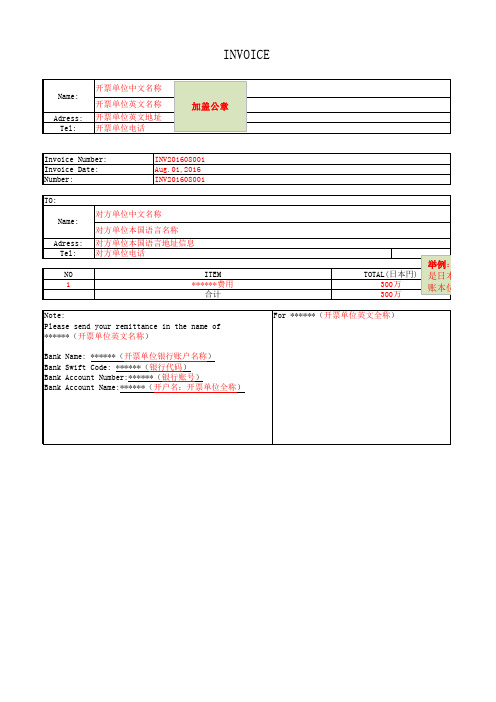 标准invoice 模板 已加备注一看即懂