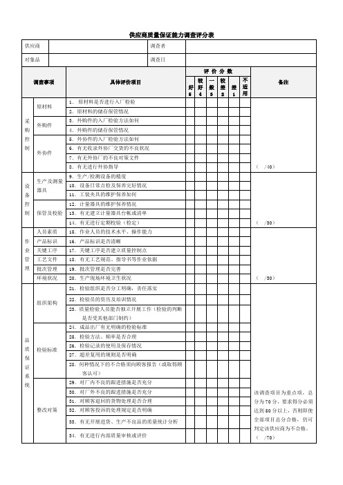 供应商质量保证能力调查评分表