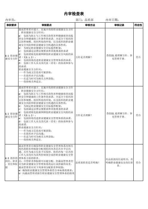 ISO45001内审检查表-品质部