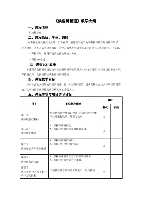 《供应链管理》教学大纲