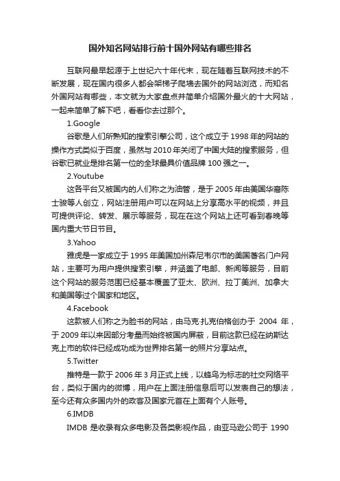 国外知名网站排行前十国外网站有哪些排名