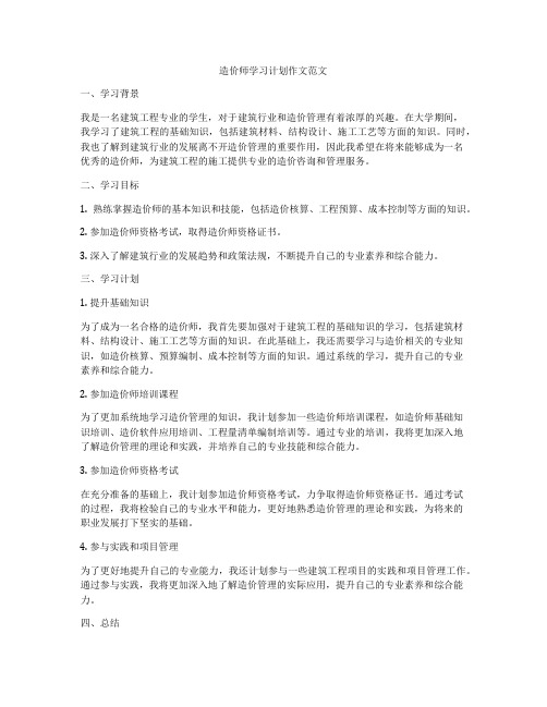 造价师学习计划作文范文