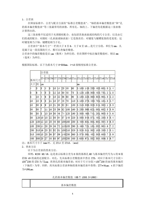 机械制图公差尺寸及查表