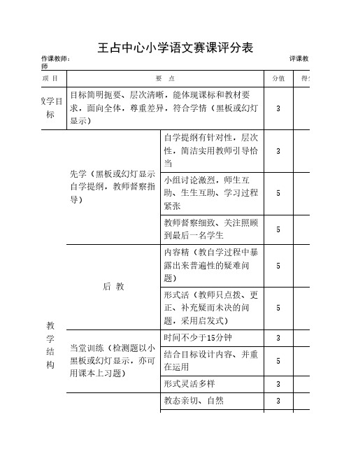 赛课评分表