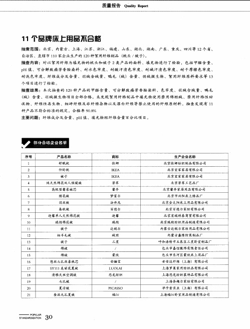 11个品牌床上用品不合格