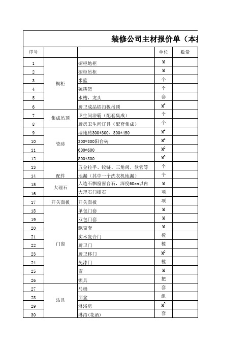 装修公司主材预算报价价格清单