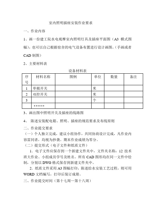 12技术班水电安装课程大作业3任务指导书