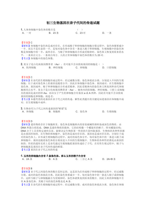 初三生物基因在亲子代间的传递试题
