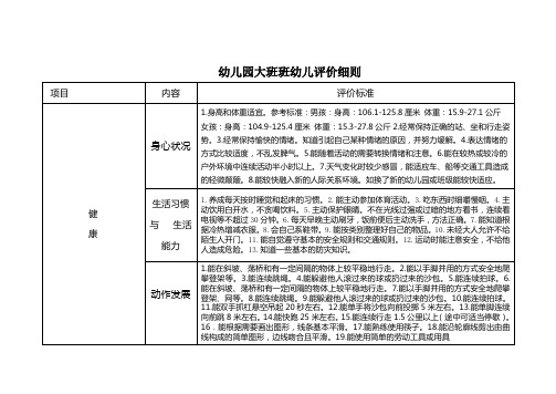 幼儿园大班幼儿评价细则