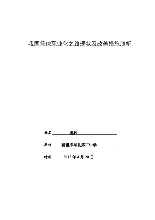 浅析我国篮球职业化之路的现状及改善措施