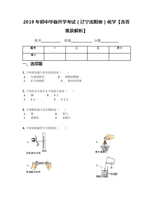 2019年初中毕业升学考试(辽宁沈阳卷)化学【含答案及解析】