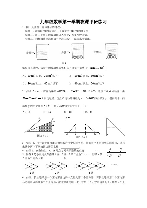 九年级数学第一学期夜课甲班练习