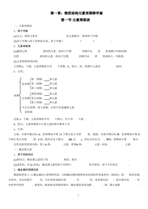 第一章：物质结构元素周期律复习学案(带答案)