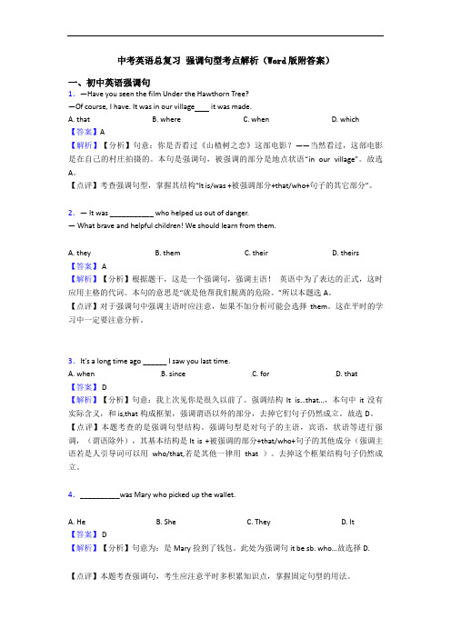 中考英语总复习 强调句型考点解析(Word版附答案)