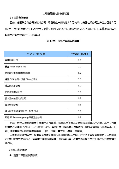 二甲醚的国内外市场状况