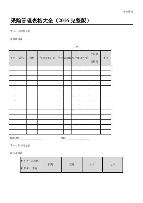 采购管理表格大全(2016完整版) 54页