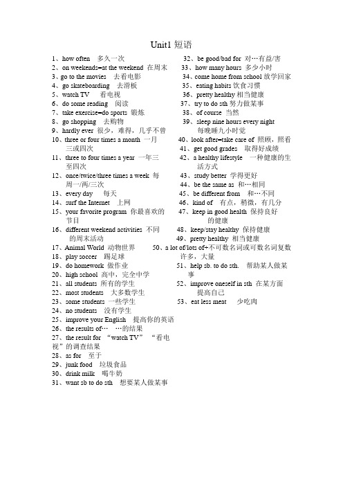 英语八上U1-12短语