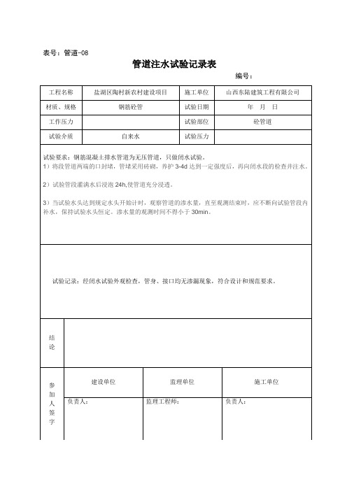 双壁波纹管和砼管的闭水试验表