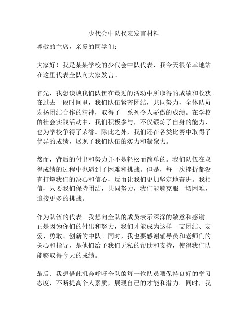 少代会中队代表发言材料