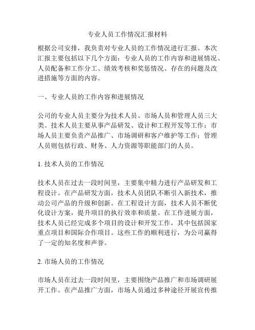 专业人员工作情况汇报材料