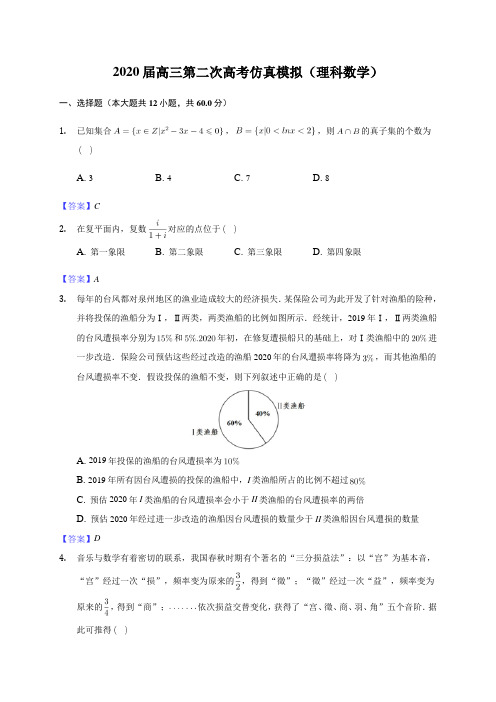 2020届云南民族大学附属中学高三第二次高考仿真模拟数学(理)试题