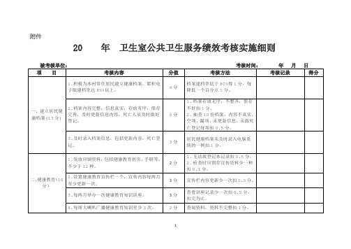 卫生室公共卫生服务绩效考核实施细则