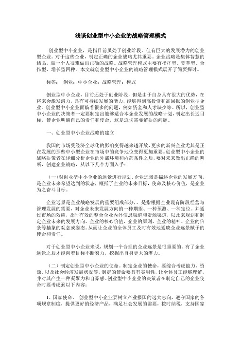 浅谈创业型中小企业的战略管理模式