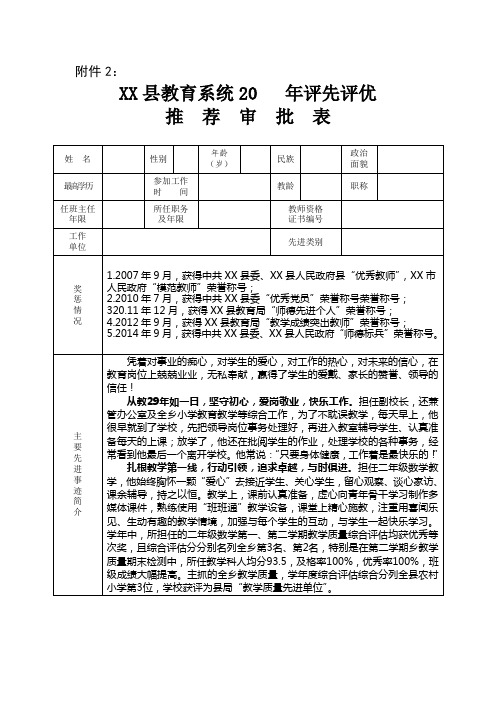 评先评优推荐审批表(包含事迹材料)