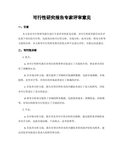 可行性研究报告专家评审意见