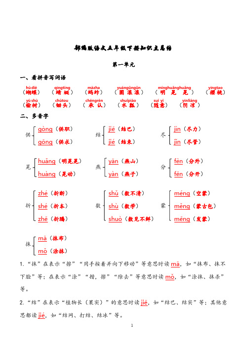 部编版语文五年级下册知识点总结(1单元)(答案版)