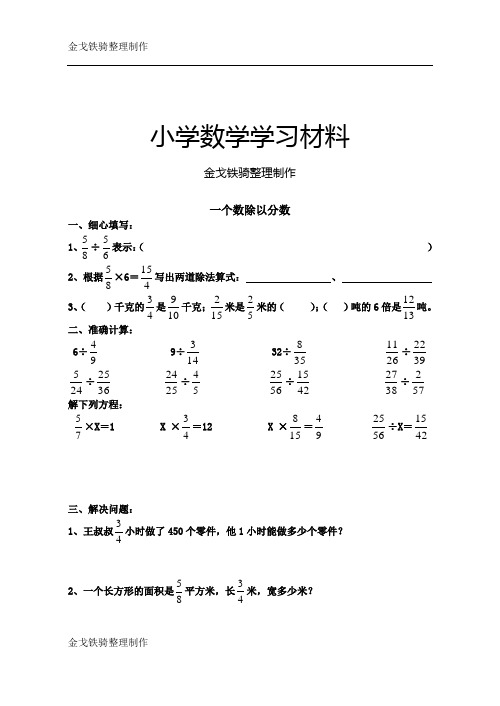 一个数除以分数练习题