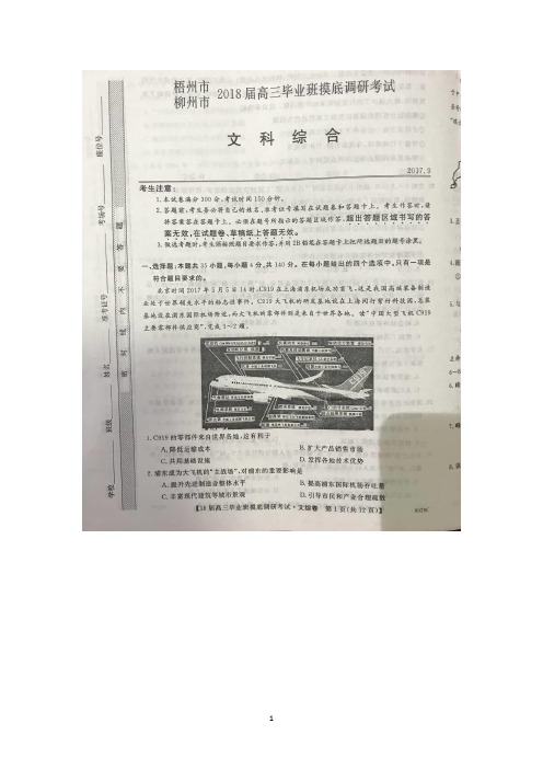 广西梧州柳州2018届高三毕业班摸底调研考试文综试卷 扫描版含答案