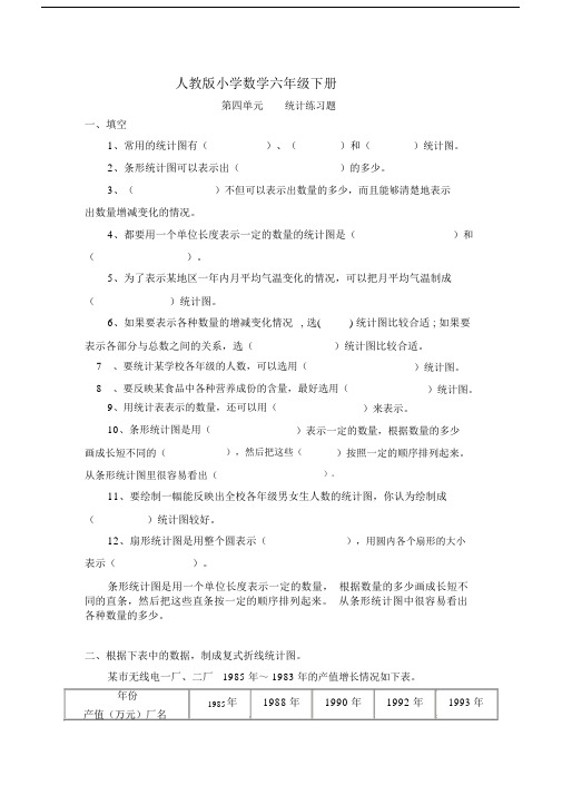 人教版小学数学六年级下册第四单元+统计练习题.docx