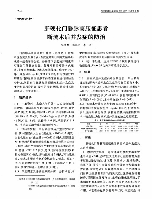 肝硬化门静脉高压征患者断流术后并发症的防治