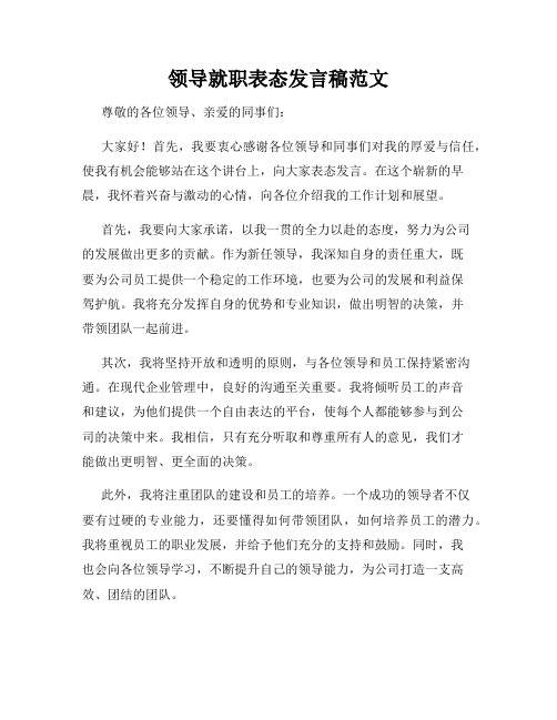 领导就职表态发言稿范文