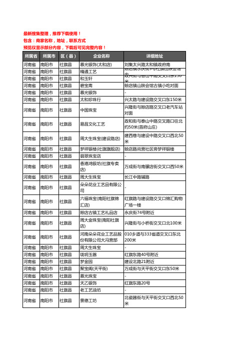 新版河南省南阳市社旗县工艺品企业公司商家户名录单联系方式地址大全60家