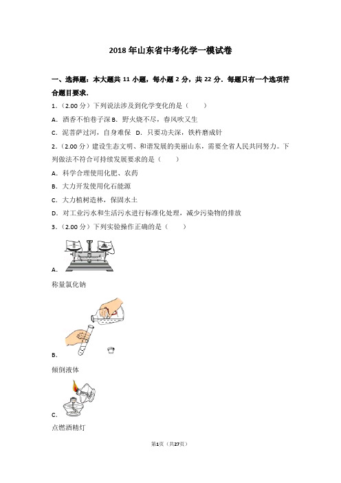 2018年山东省中考化学一模试卷