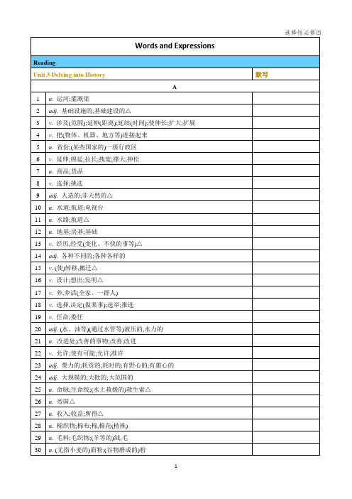 2020上外版高中英语选择性必修四Unit 3单词默写表