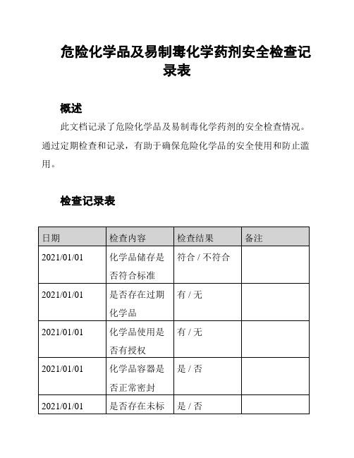 危险化学品及易制毒化学药剂安全检查记录表