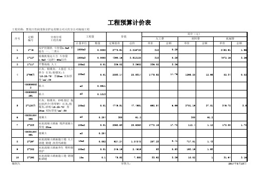 工程预算计价表( 安装-主材单列)