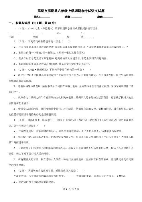 芜湖市芜湖县八年级上学期期末考试语文试题