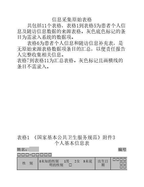 国家重性精神疾病基本数据收集分析系统所有表格