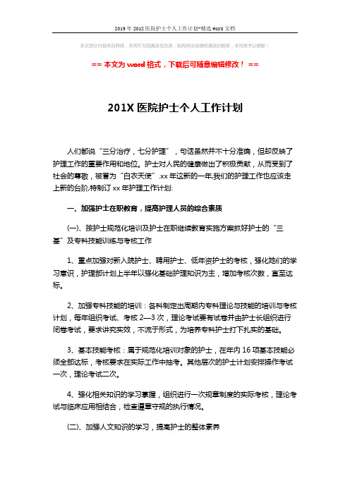 2019年201X医院护士个人工作计划-精选word文档 (4页)