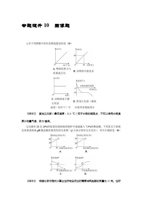 2019年浙教版科学中考复习——专题提升10 图像题