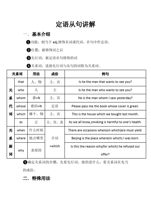 2019-2020学年新人教版高中英语高效学案：必修一 定语从句讲解及练习题(含答案)