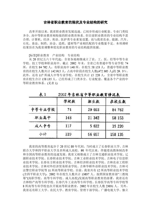 吉林省职业教育的现状及专业结构的研究