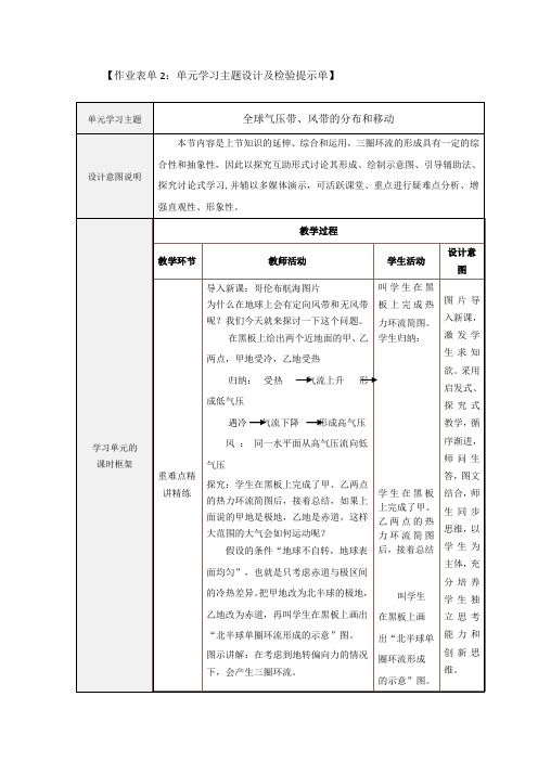 作业表单2：单元学习主题设计及检验提示单