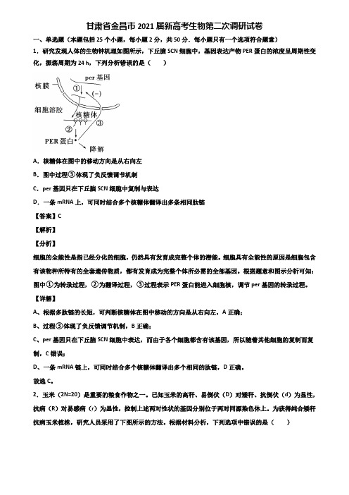 甘肃省金昌市2021届新高考生物第二次调研试卷含解析