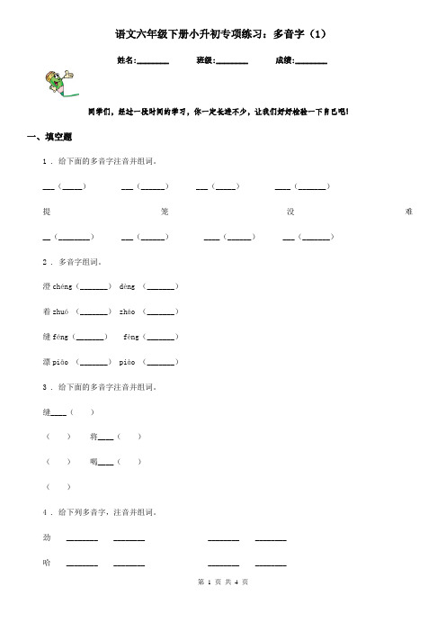 语文六年级下册小升初专项练习：多音字(1)